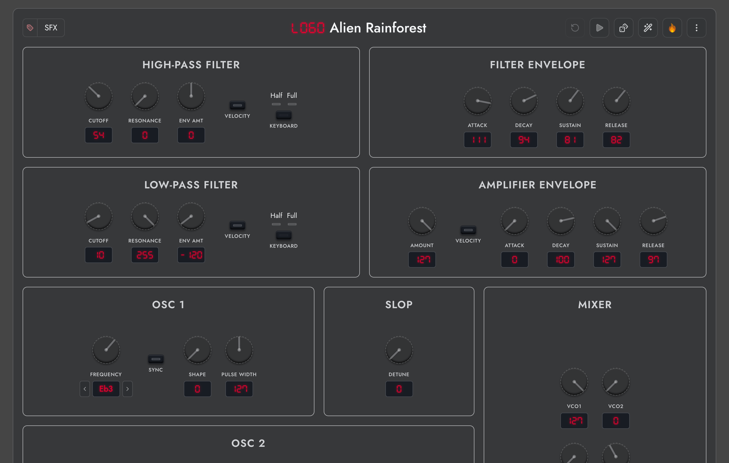 Prophet-6 panel editor showing an alternate sound variation